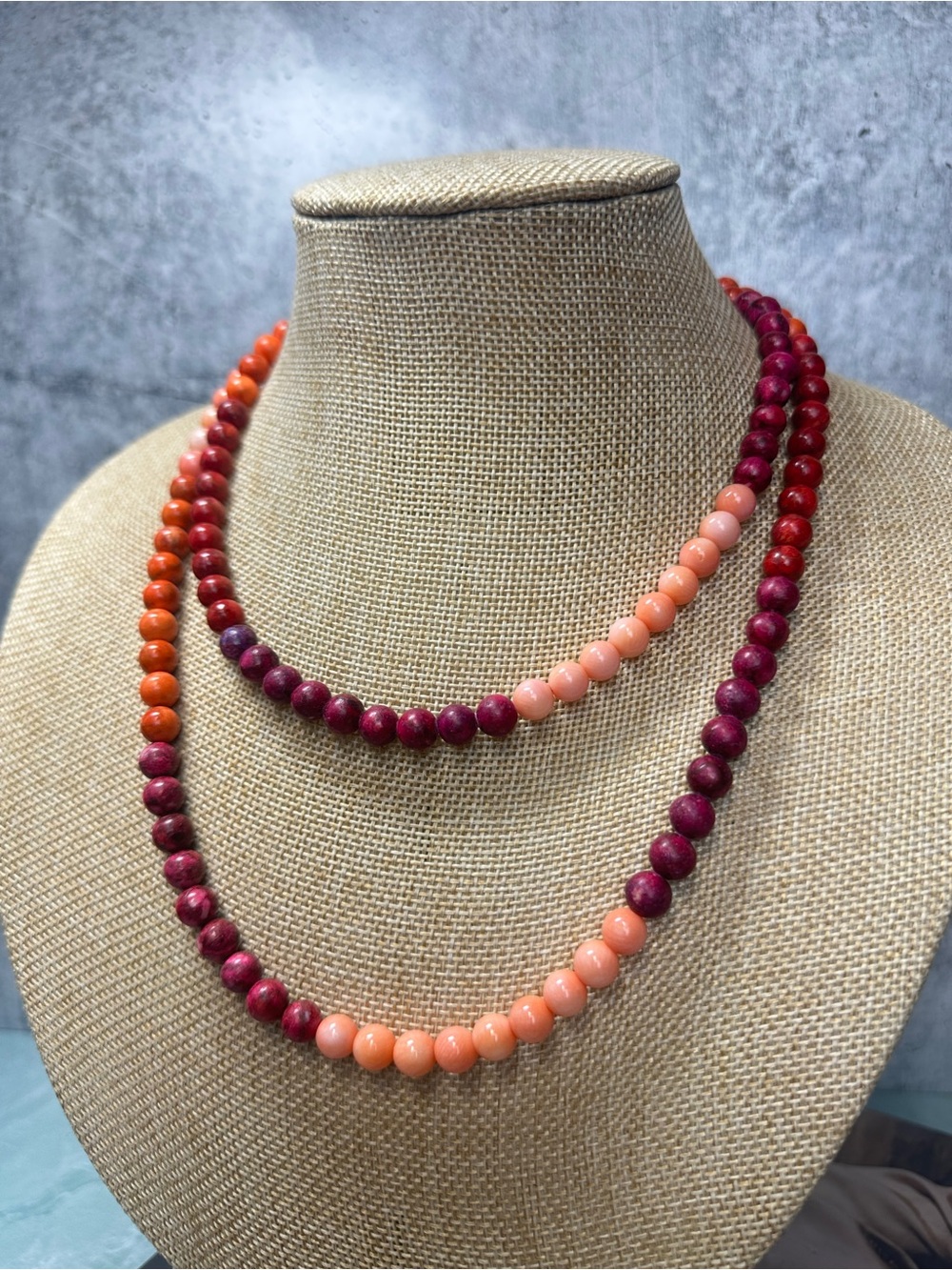 Desert Rose Trading Co orange and maroon beaded necklace